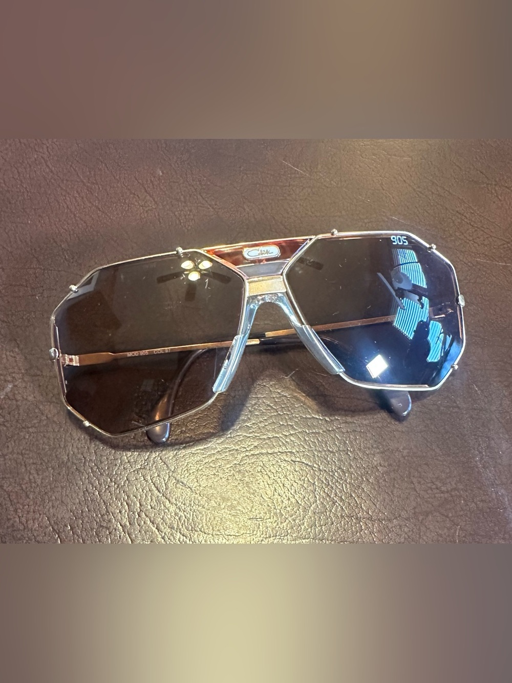 CAZAL 905 Men's Vintage Sunglasses Gold Metal Brown Tinted + Case & extra lenses